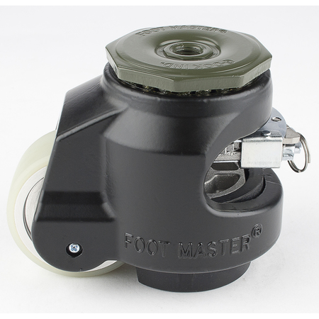 FOOT MASTER Leveling Caster, Ratchet, 63 mm PU Wheel, 1/2-13 Stem, Swivel, 500 kg Cap, NBR Foot Pad, Black GDR-80-S-HUP-FBL-1/2